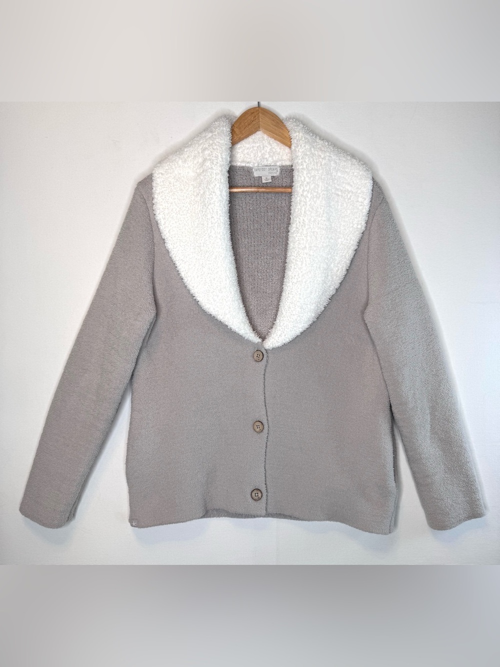 Barefoot Dreams Cozy Chic knit shearling Cardigan Sweater gray cream sz M jacket